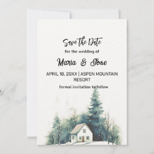 Invitation Maison de sapin d'hiver de vacances Colline Arbres