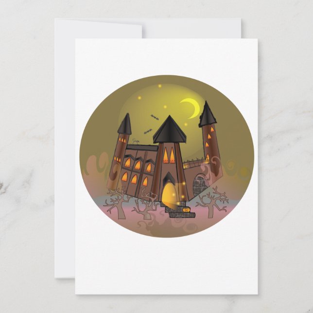Invitation Maison de sorcière d'Halloween effrayante et châte (Devant)
