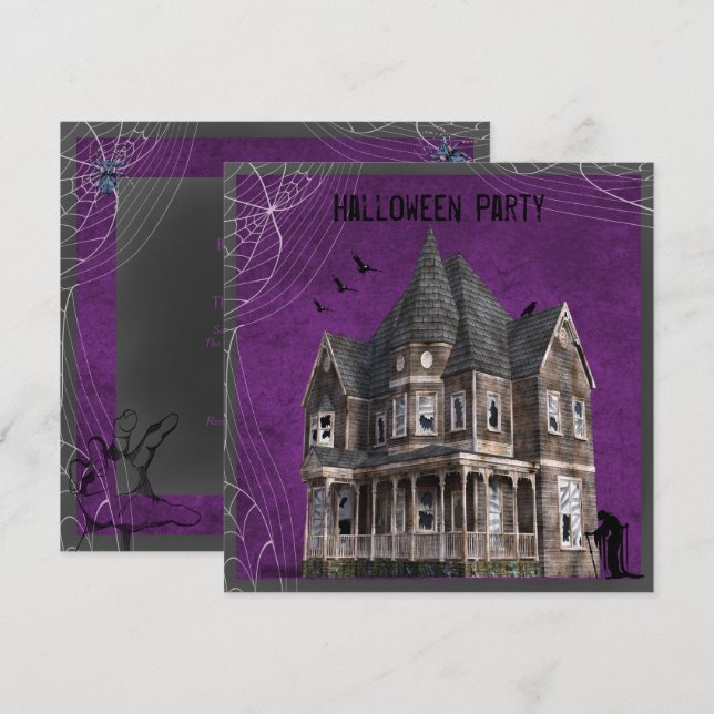Invitation Maison de sorcière hantée Halloween (Devant / Derrière)