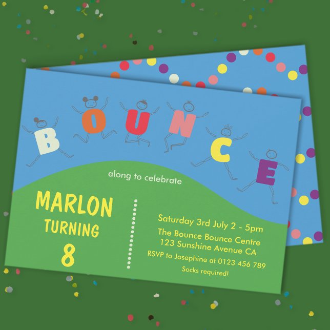Invitation Maison de trampoline à sauter Fête d'anniversaire (Bounce Birthday Party Invitation)