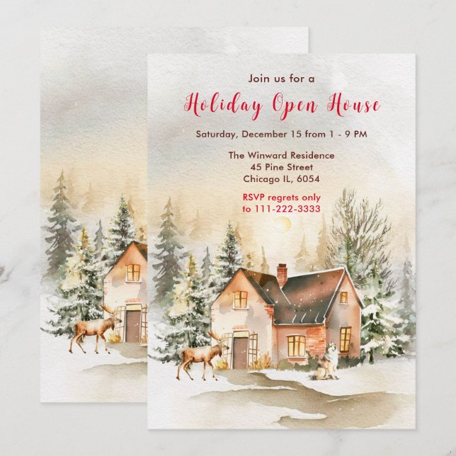 Invitation Maison de vacances d'hiver ouverte (Devant / Derrière)