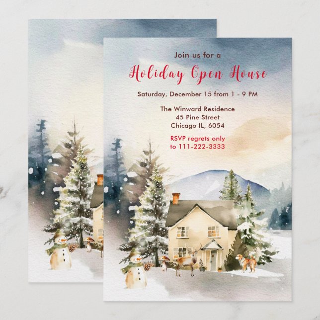 Invitation Maison de vacances d'hiver ouverte (Devant / Derrière)