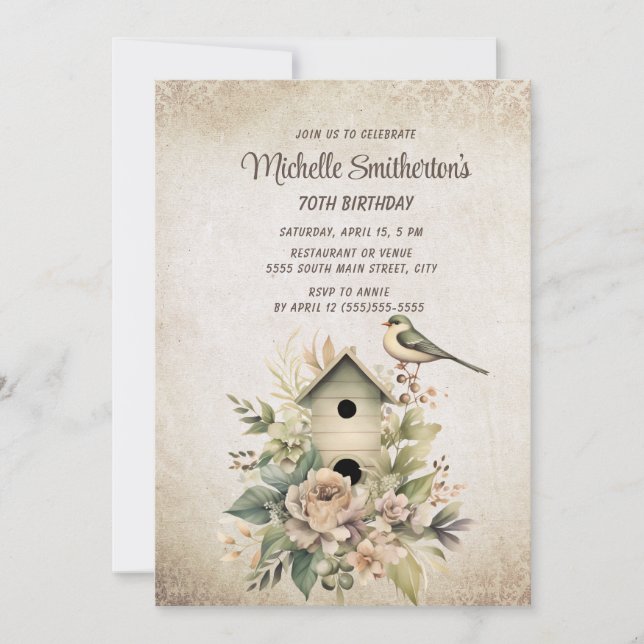 Invitation Maison d'oiseau Botanique Nature 70e Anniversaire  (Devant)