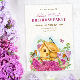 Invitation Maison d'oiseau florale anniversaire