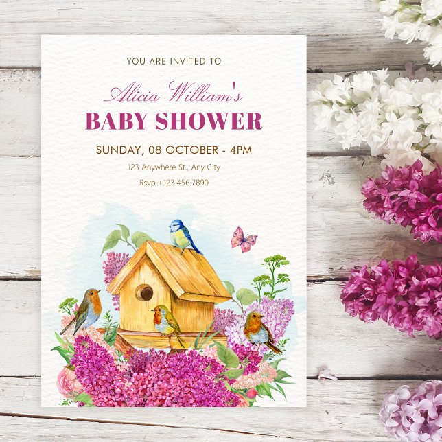 Invitation Maison d'oiseau florale baby shower (Créateur téléchargé)