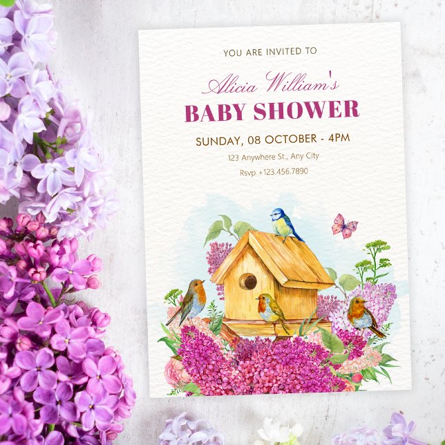 Invitation Maison d'oiseau florale douche de mariage (Créateur téléchargé)