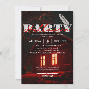 Invitation Maison Effrayante Réaliste Lueur Rouge Soirée Hall