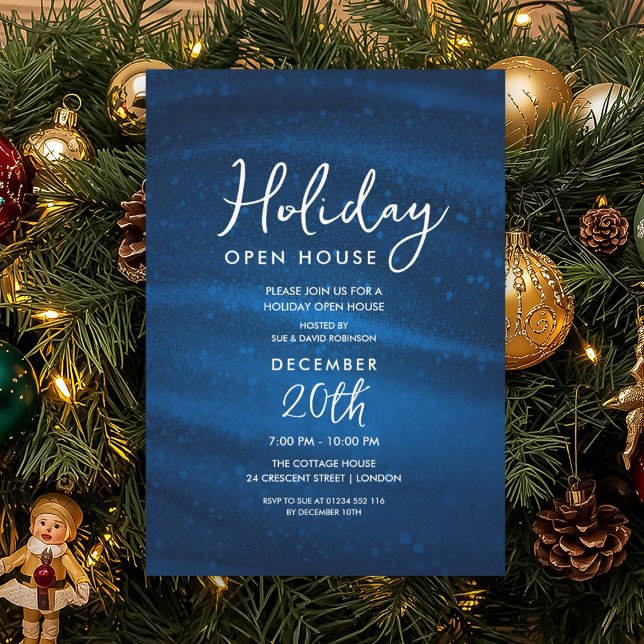 Invitation Maison élégante de vacances Maison ouverte Navy Sp (Elegant Holiday Open House Navy Sparkle Glam Invitation)