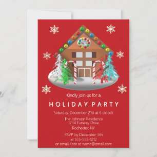 Invitation Maison en pain d'épice Canne à sucre rouge Fête de