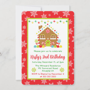 Invitation Maison en pain d'épice de Noël et bougies d'annive