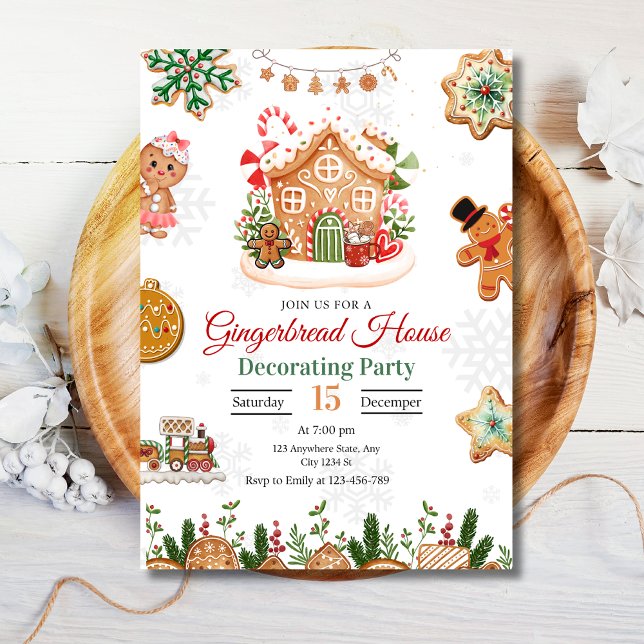 Invitation Maison en pain d'épice décorer Noël de fête (#Christmas #chrismasinvitation #gingerbread #christmasparty)