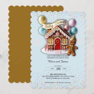 Invitation Maison en pain d'épice dorée Baby Shower