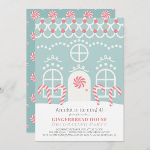 Invitation Maison en pain d'épices bleu décorer fête d'annive