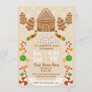 Invitation Maison en pain d'épices Bonbons de Noël colorés