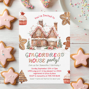 Invitation Maison en pain d'épices coloré fête d'anniversaire