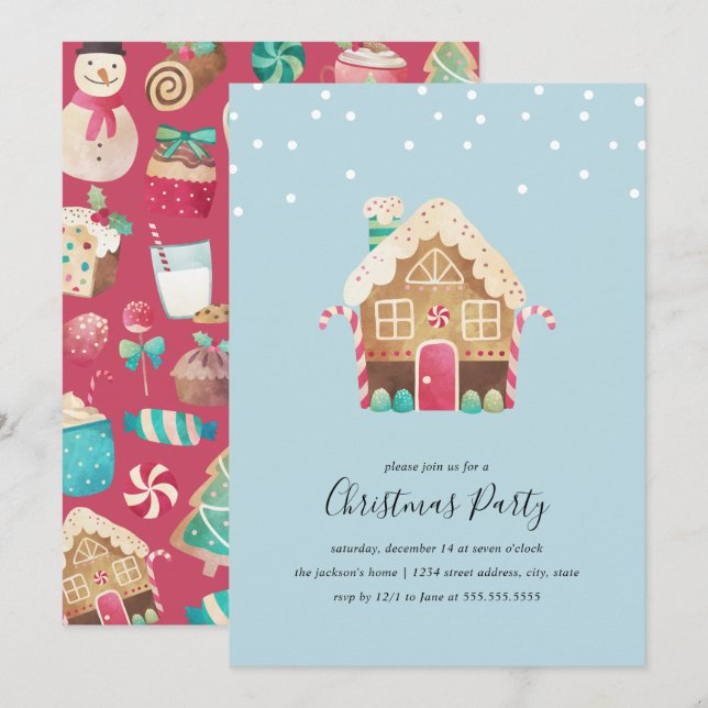Invitation Maison en pain d'épices de Noël douce fête (Devant / Derrière)