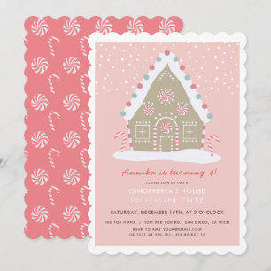 Invitation Maison en pain d'épices décorant rose fête d'anniv