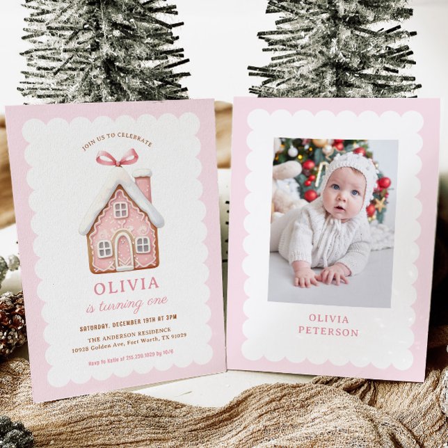 Invitation Maison en pain d'épices Fille 1er fête d'anniversa (Créateur téléchargé)
