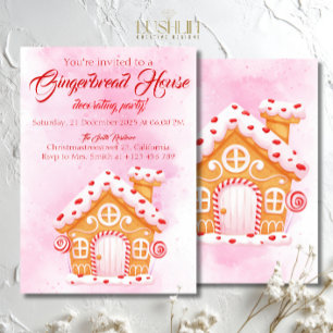 Invitation Maison en pain d'épices rose Décoration de fête de
