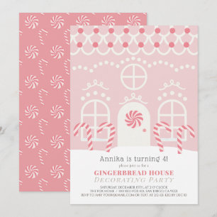 Invitation Maison en pain d'épices rose Décoration fête d'ann