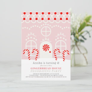Invitation Maison en pain d'épices rose Décoration fête d'ann