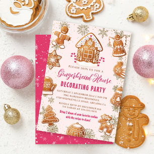 Invitation Maison en pain d'épices rose Décoration fête Noël
