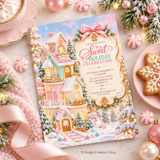 Invitation Maison en pain d'épices rose Douce Célébration de 