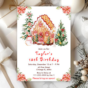 Invitation Maison en pain d'épices rouge pour fête d'annivers