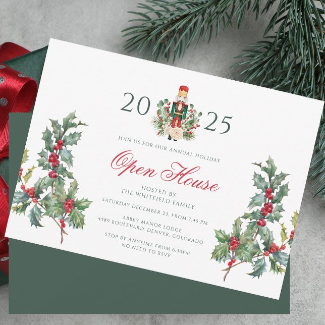 Invitation Maison Fête de Noël Ouverte Baies Vacances (Family Christmas Open House Berries Holiday Invitation)