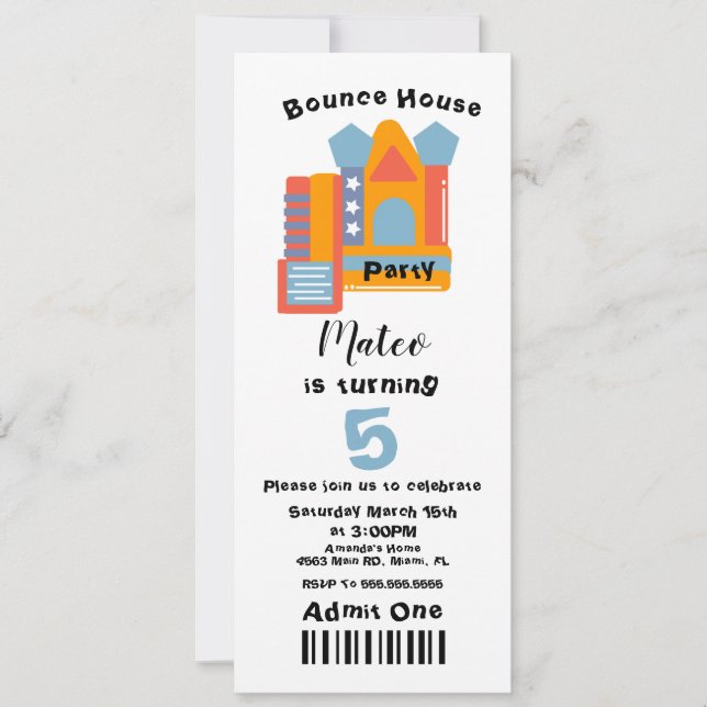 Invitation Maison Gonflable Anniversaire Billet Style Mignon (Devant)