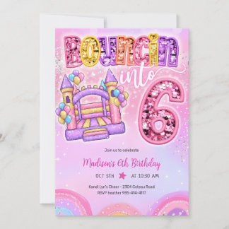 Invitation Maison Gonflable Arc-en-Ciel Pastel pour 6ème Anni