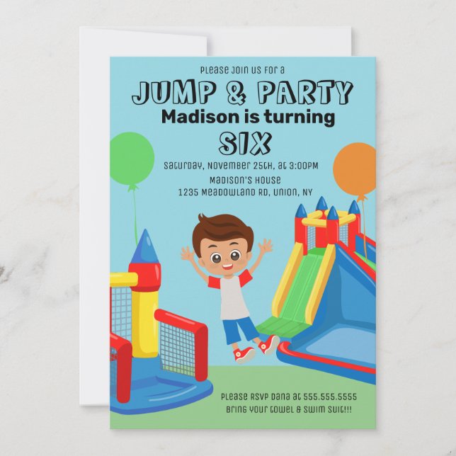 Invitation Maison gonflable garçons anniversaire sautant rebo (Devant)