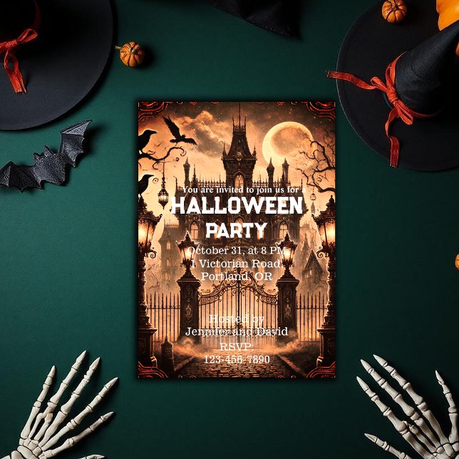 Invitation Maison gothique victorienne hantée Halloween Vinta (Gothic Victorian Haunted House Vintage Halloween Invitation)