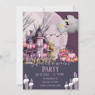 Invitation Maison gothique Vintage d'Halloween rose
