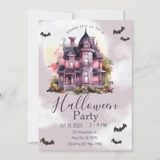 Invitation Maison gothique Vintage d'Halloween rose (Devant)