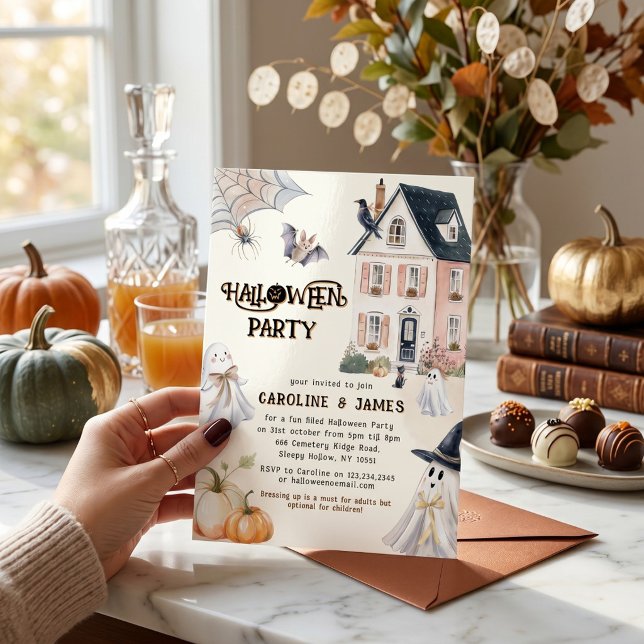 Invitation Maison Hantée Aquarelle Fantaisiste Soirée Hallowe (Créateur téléchargé)