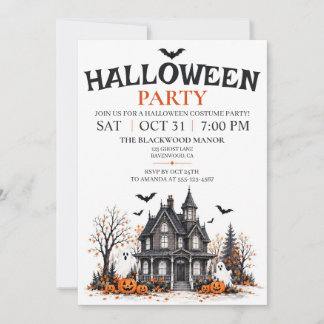Invitation Maison hantée aquarelle Fête Halloween