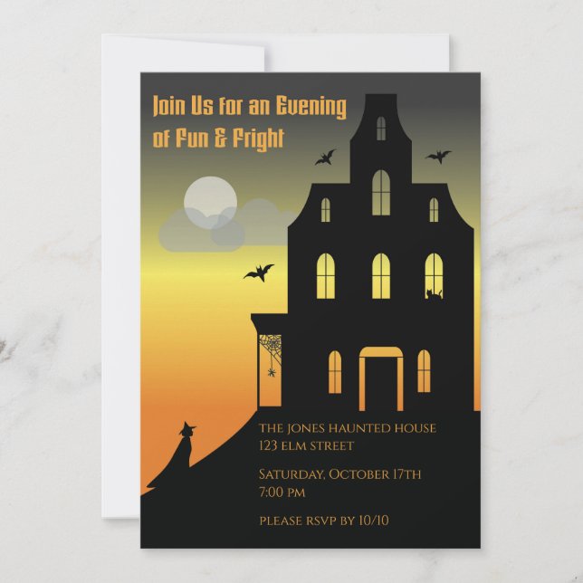 Invitation Maison hantée Black & Orange Soirée Halloween (Devant)