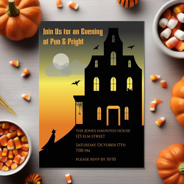 Invitation Maison hantée Black & Orange Soirée Halloween (Créateur téléchargé)