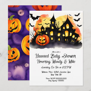 Invitation Maison hantée citrouille aquarelle Fête d'Hallowee