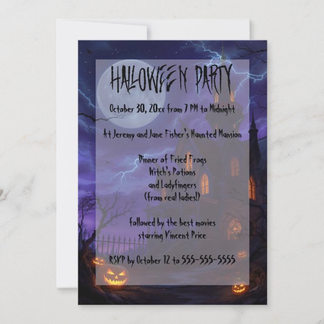 Invitation Maison hantée dans une fête d'Halloween de nuit or (Devant)