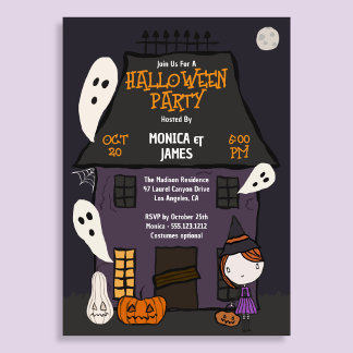 Invitation Maison hantée de fête d'Halloween mignonne 