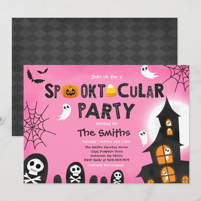 Invitation Maison hantée de l'Halloween Cute Spooktacular (Devant / Derrière)
