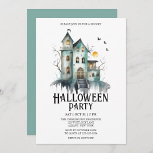 Invitation Maison hantée Éffrayant Costume Mint Halloween Par
