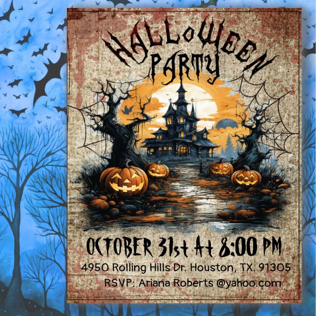 Invitation Maison hantée effrayante Soirée Halloween  (Créateur téléchargé)