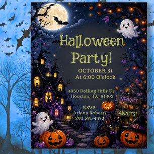 Invitation Maison Hantée Enfants Amis Fête Halloween Noire