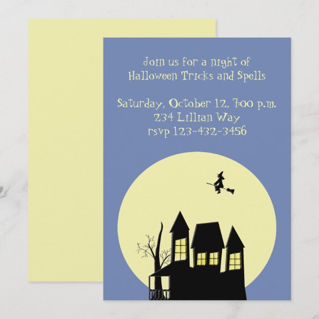 Invitation Maison hantée et sorcière volante (Devant / Derrière)