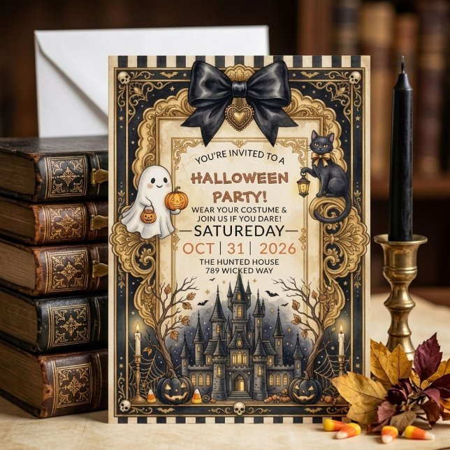 Invitation Maison hantée gothique vintage Halloween (Créateur téléchargé)