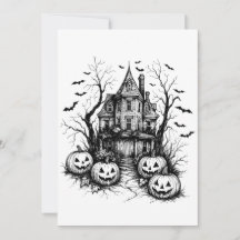 Maison hantée Halloween noir et blanc