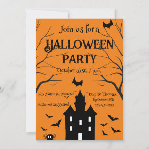 Invitation Maison hantée Halloween parti orange